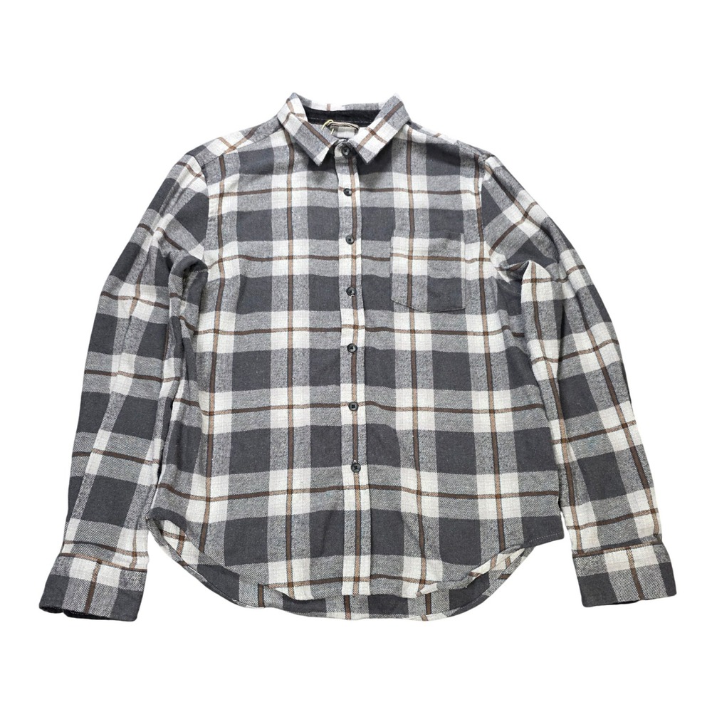 Eighth‎ Avenue Flannel Plaid Shirt Men's Size L Grey White Brown Long Sleeve